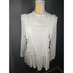 Hailey & Co Ivory Pleated Detail Front Ruffle Top Size M.